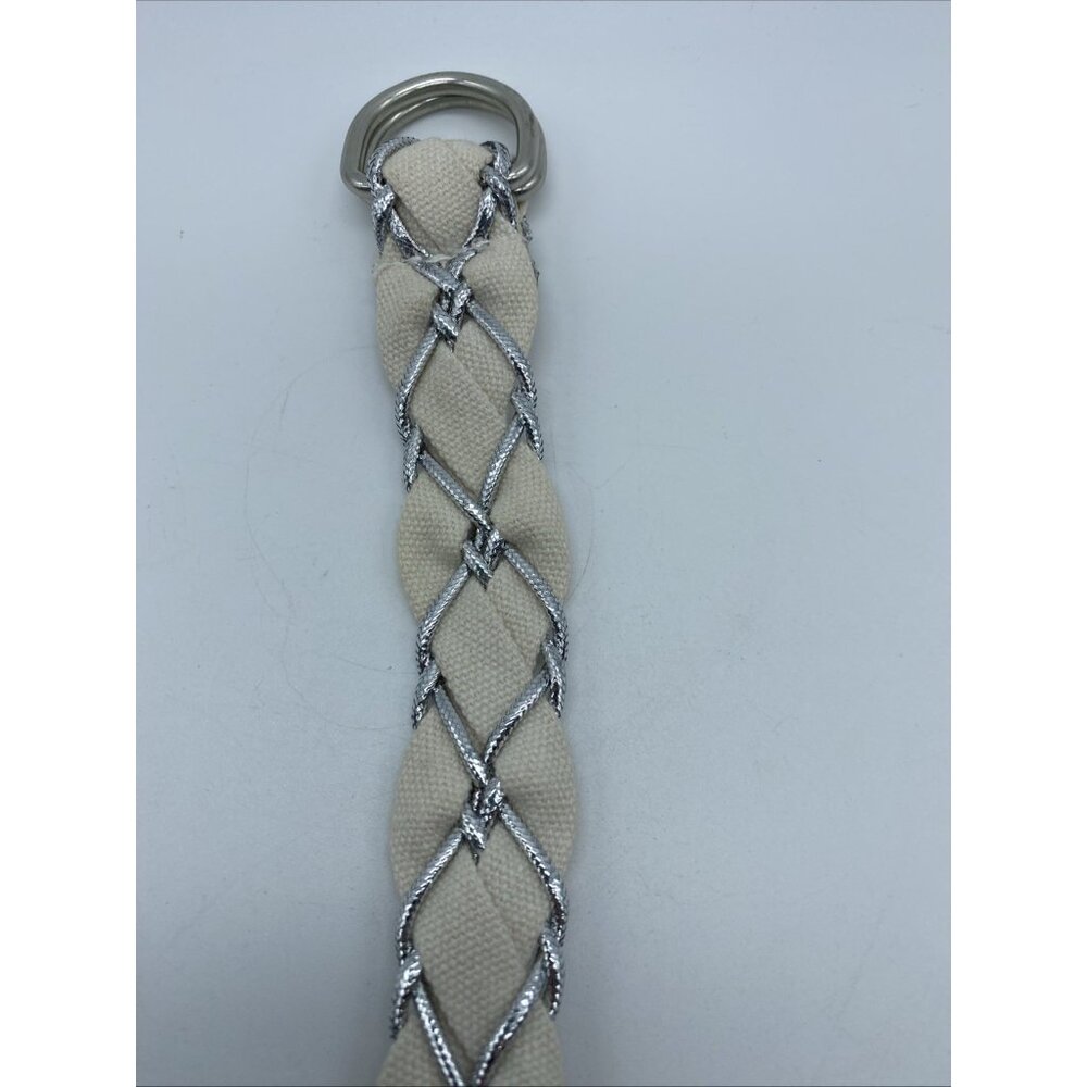 Unbranded White D-Ring Belt w/ Gray Weave – Women’s Size 12 – 42" Length - Picture 4 of 11